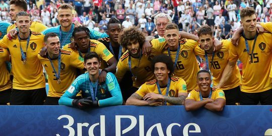 Wajah-wajah gembira Timnas Belgia usai rebut juara tiga Piala Dunia 2018