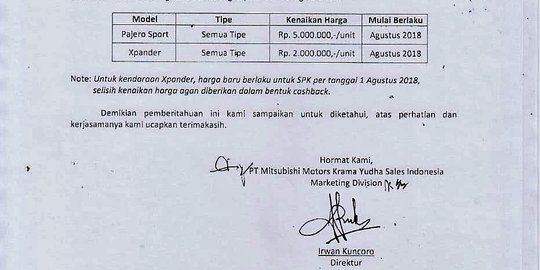 Harga Mitsubishi Xpander naik Rp 2 juta per 1 Agustus! Ini surat ke pimpinan diler
