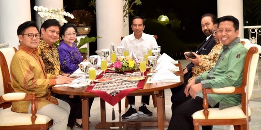 Dinner bareng Jokowi, Mega-Paloh dan Rommy-Cak Imin berseberangan