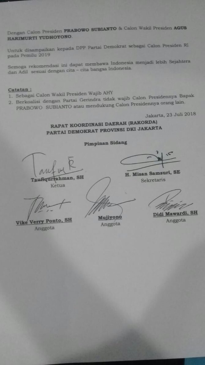 hasil rakorda demokrat dki