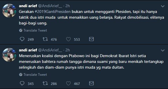 cuitan andi arief soal prabowo sandi