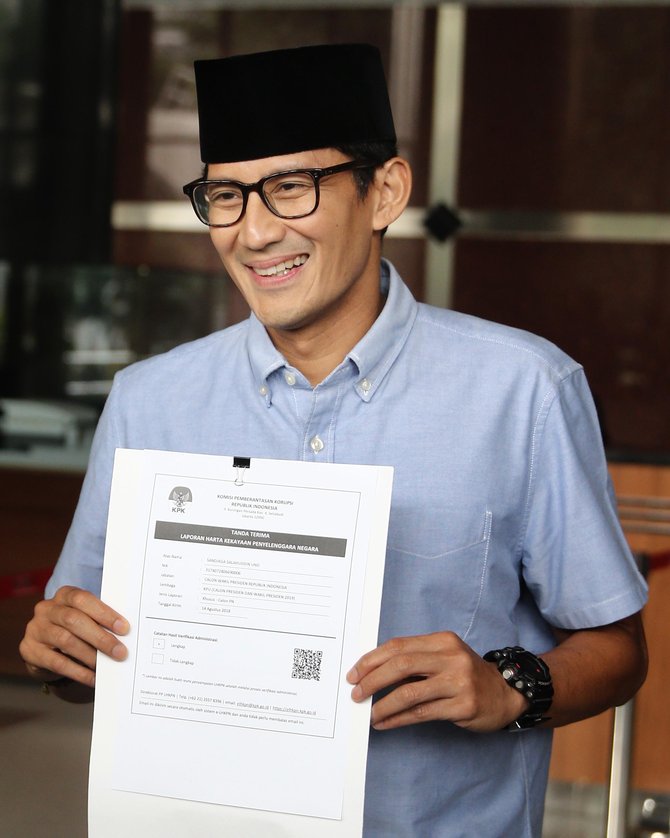 sandiaga uno usai menyerahkan laporan harta kekayaan