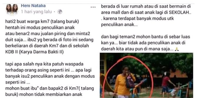 Ibu bawa mangga dituduh penculik anak, akun FB Heni Natalia dipolisikan