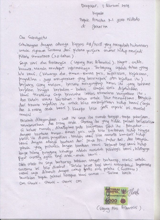 dirjen pas sri puguh budi utami terima surat penolakan remisi pembunuh jurnalis