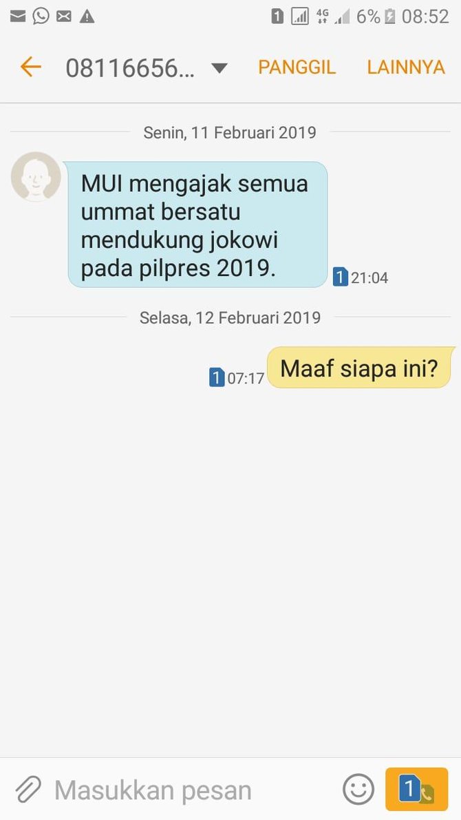 hoaks sms dari mui dukung jokowi