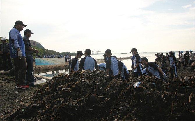 pt ks bersihkan pantai kawasan industri