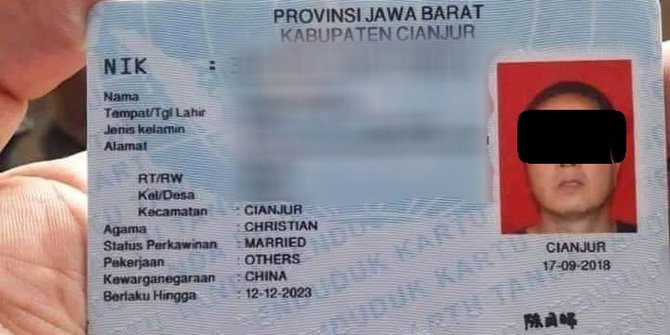 Hasil gambar untuk WNA ASAL CHINA DI CIANJUR PUNYA E-KTP, KEMENDAGRI SEBUT TIDAK HARAM