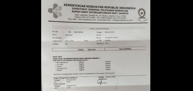 surat hasil lab andi arief