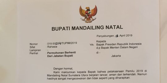 Bupati Mandailing Natal Mengundurkan Diri, Diduga Gara-Gara Hasil Pemilu Mengecewakan