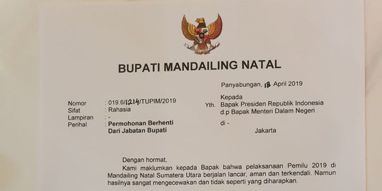 Mendagri Sebut Alasan Bupati Mandailing Natal Mengundurkan Diri Tak Lazim