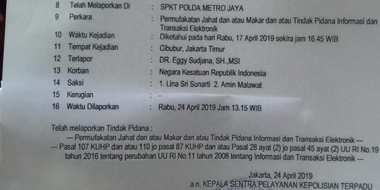 Hari Ini, Polda Metro Akan Periksa Eggi Sudjana Terkait Seruan People Power