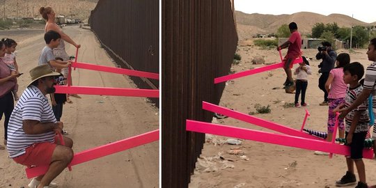 Saat Pagar Perbatasan AS-Meksiko Dipasangi Permainan Jungkat-Jungkit