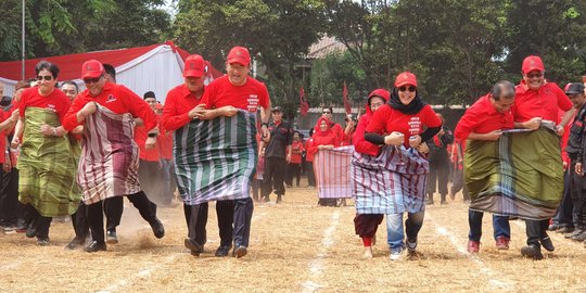 Aksi Hasto Kalahkan Djarot saat Lomba Balap Karung di Perayaan HUT ke-74 RI