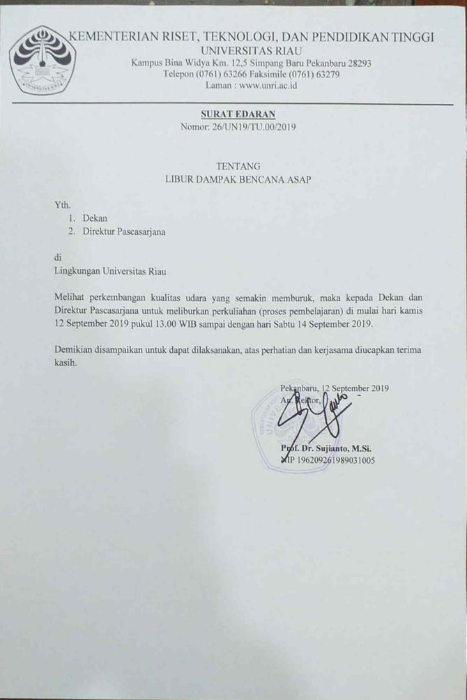 Kabut Asap Makin Pekat Sejumlah Kampus Di Riau Liburkan