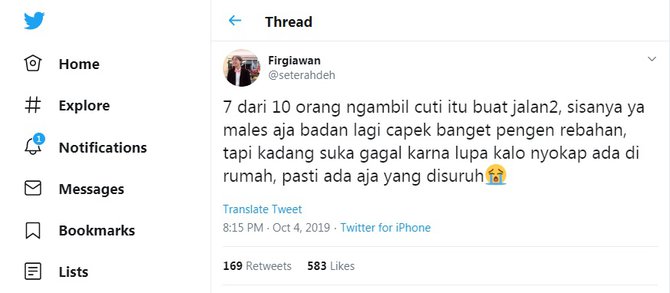 cuitan di twitter soal lelah