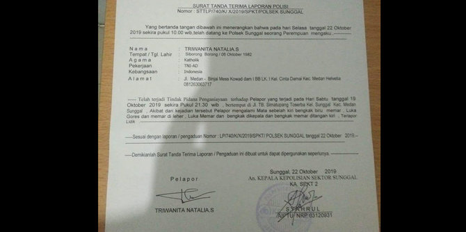 surat laporan korban penganiayaan di medan