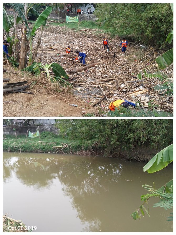 sampah bambu di sungai cikeas
