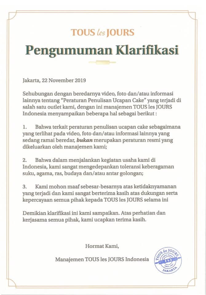 pengumuman klarifikasi tous les jour