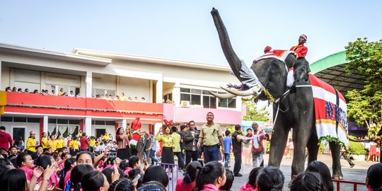 Aksi Gajah Sinterklas Hibur Anak-Anak Thailand