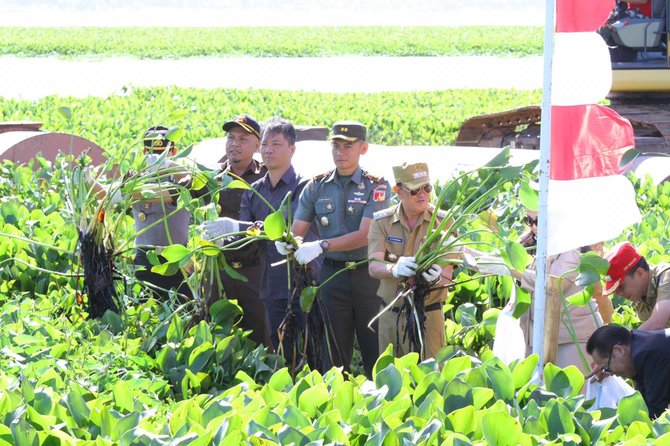 bupati minahasa pimpin pembersihan eceng gondok di danau tondano