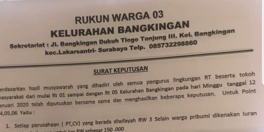 Viral, di Surabaya Ada Aturan RT RW untuk Warga Pribumi dan Nonpribumi