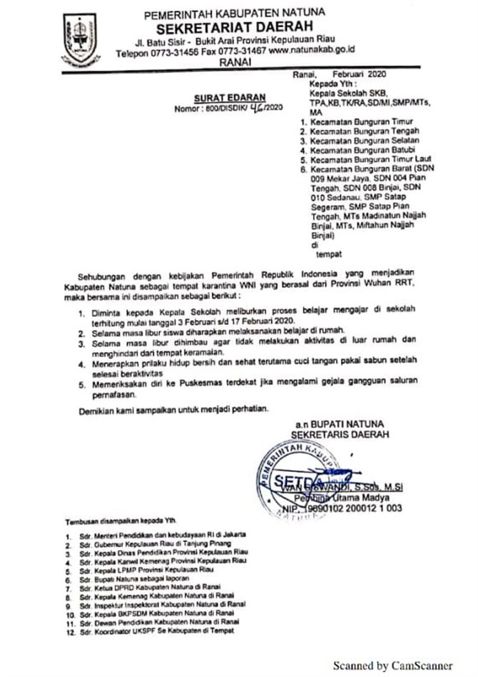 surat edaran libur sekolah di natuna