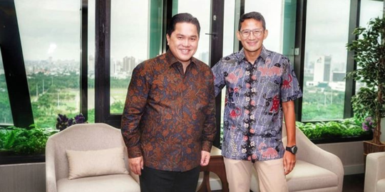 Sandiaga Uno Sambangi Kantor Erick Thohir Bahas Jiwasraya