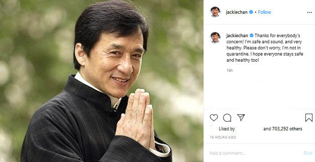 jackie chan dirumorkan terkena virus corona