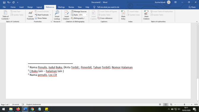 footnote in ms word