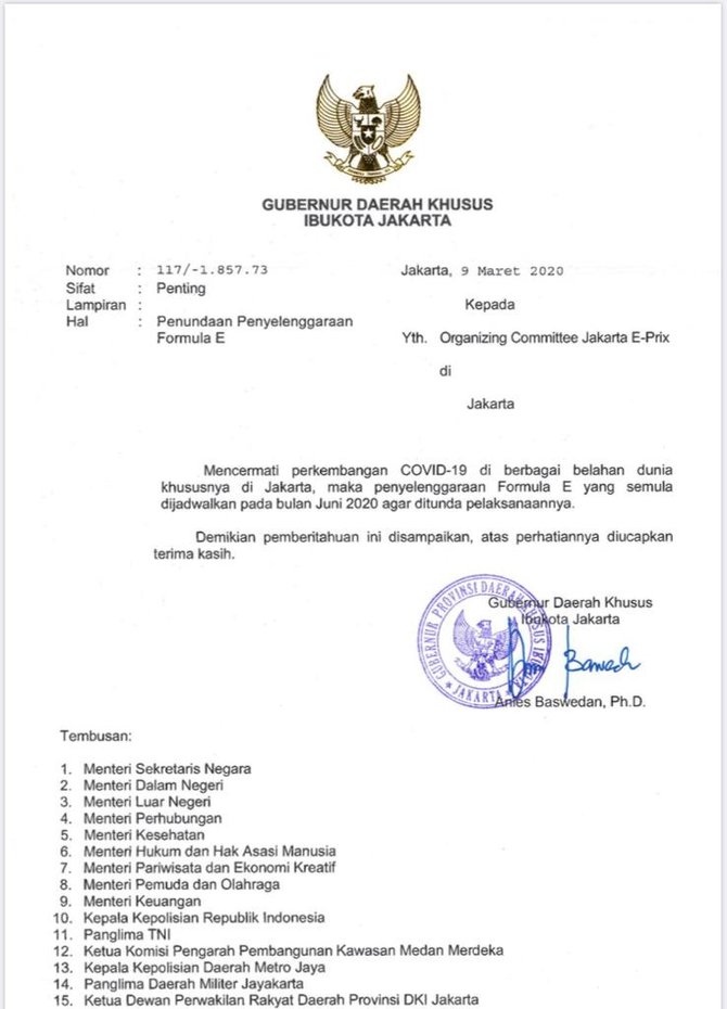 anies tunda pelaksanaan formula e