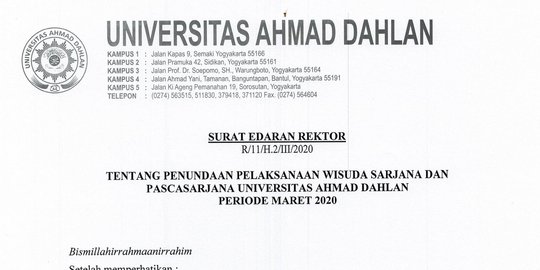 UAD Tunda Wisuda karena Corona, Mahasiswa Bisa Ambil Ijazah Usai Yudisium
