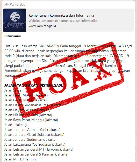 hoaks penutupan jalan di jakarta yang cantumkan kominfo