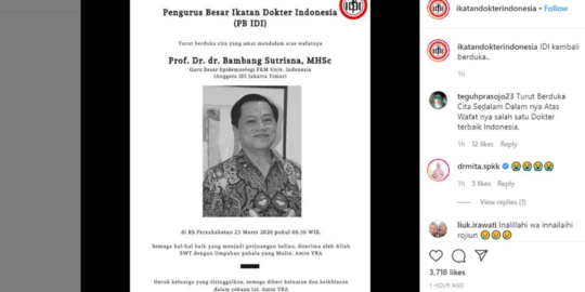 Curahan Pilu Putri Mendiang Guru Besar FKM UI, Ajak Masyarakat #dirumahaja
