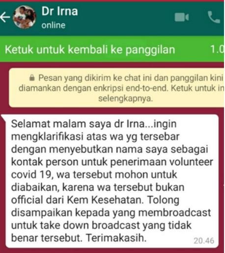 klarifikasi dokter irna