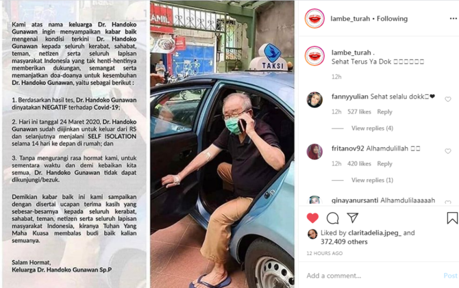 negatif covid 19 dokter handoko gunawan keluar dari rumah sakit