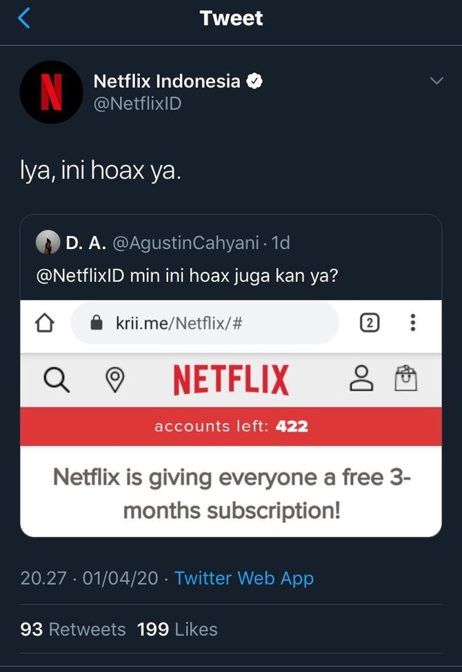 hoaks netflix beri layanan gratis