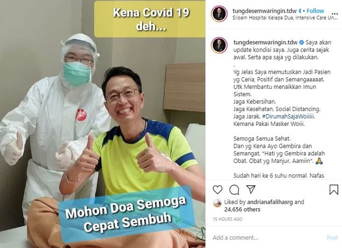 positif corona motivator tung desem waringin jalani perawatan dengan riang gembira