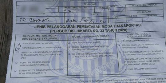 Pelanggar PSBB hanya Diberikan Surat Teguran bukan Tilang, Ini Penjelasan Polisi