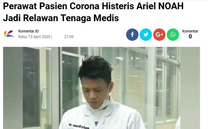 hoaks ariel noah jadi relawan tenaga medis