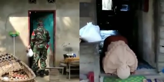 Momen Mengharukan saat Babinsa TNI Kasih Beras, Ibu Ini Sujud Tak Kuat Tahan Tangis