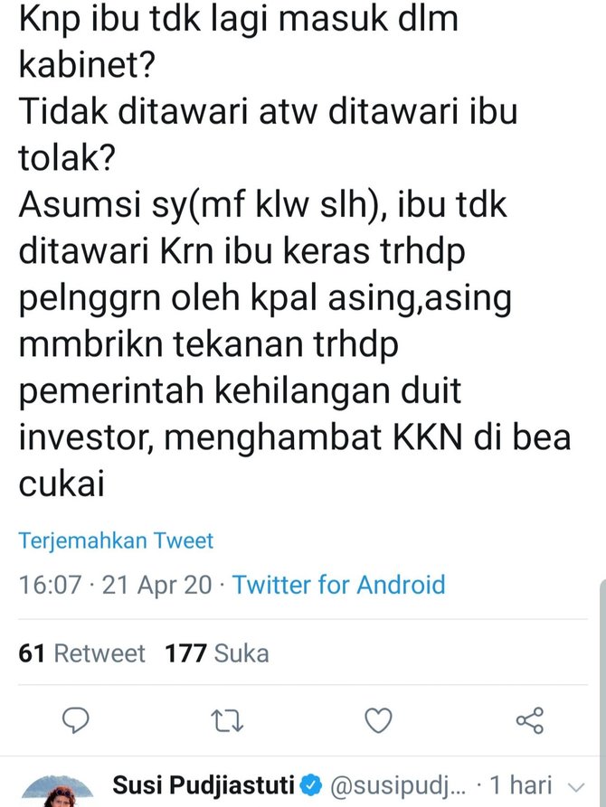 alasan susi tak jadi menteri