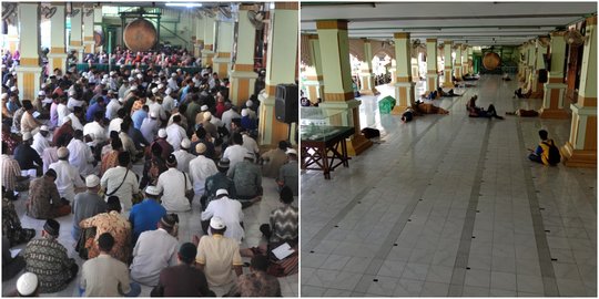 Suasana Masjid Kauman Semarang Sebelum dan Sesudah Wabah Corona