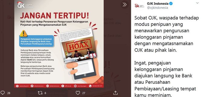 hoaks penawaran pengurusan kelonggaran pinjaman oleh ojk