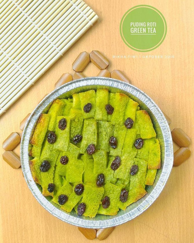 puding roti tawar matcha