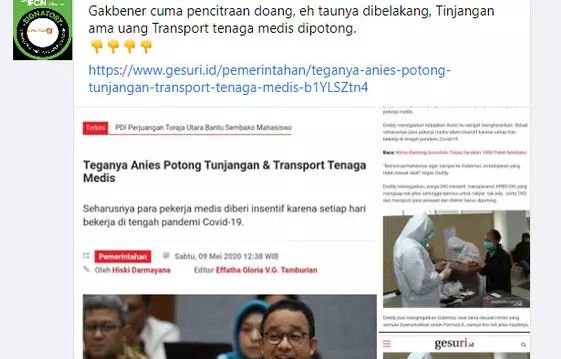 tidak benar anies potong tunjangan tenaga medis yang tangani covid 19