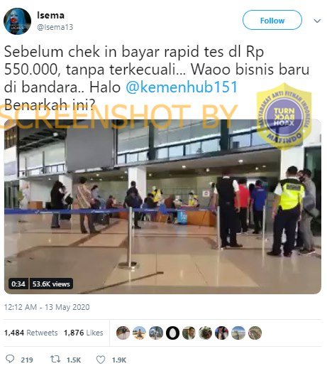 tidak benar rapid test di bandara soekarno hatta bayar rp550 ribu