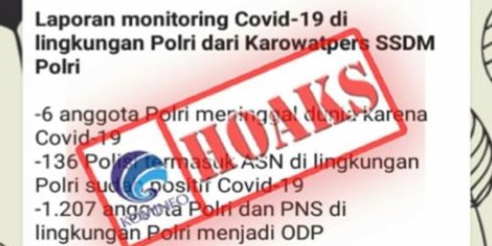 Hingga 14 Mei 2020, Polri Tangani 104 Kasus Hoaks Corona