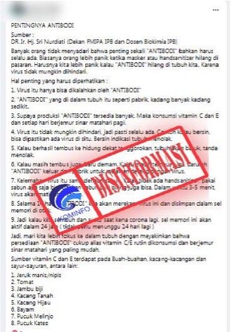 cek fakta tidak benar pesan soal virus dikalahkan antibodi berasal dari dekan ipb