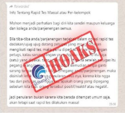 hoaks sarung tangan petugas rapid tes tularkan corona