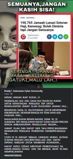 unggahan pengguna facebook tentang penarikan dana haji